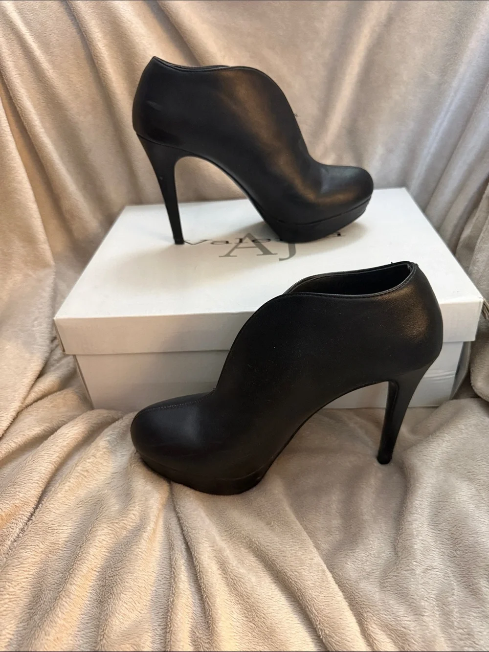 Audrey Brooke Black Ankle Booties with V-Cut Front